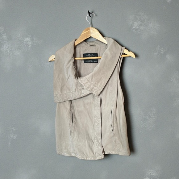 All Saints Kadian Gilet Leather Women’s Vest Taupe Size US 8 EU 12